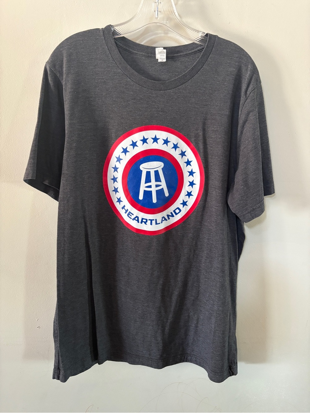 Barstool Heartland Graphic Long Sleeve Tee - Charcoal with Red & Blue Logo